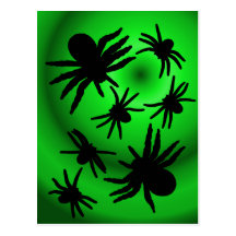 Black Spiders on Green Postcard