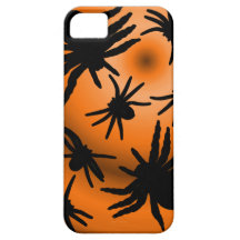 Black Spiders on Orange Background