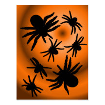 Black Spiders on Orange Background Post Card