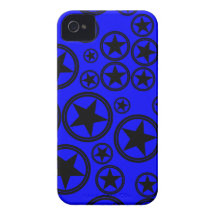 Black Stars in Circles on Blue Case-Mate iPhone 4 Case