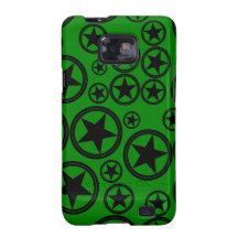Black Stars in Circles on Green Samsung Galaxy SII Covers