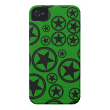 Black Stars in Circles on Green iPhone 4 Case-Mate Cases