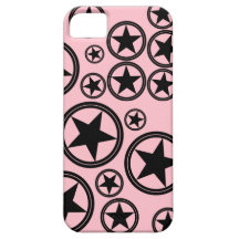Black Stars in Circles on Pink iPhone 5 Covers