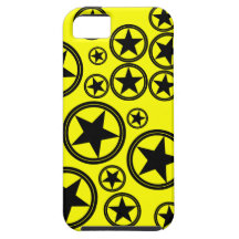 Black Stars in Circles on Yellow iPhone 5 Covers