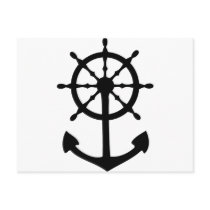 black steering wheel anchor icon post cards