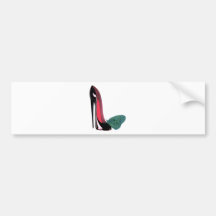 Black Stiletto High Heel Shoe and Green Butterfly Bumper Sticker