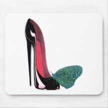 Black Stiletto High Heel Shoe and Green Butterfly Mousepads