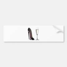 Black Stiletto Shoe and Champagne Glass Bumper Stickers