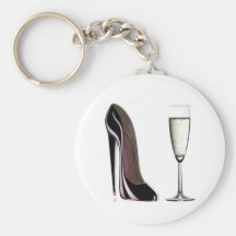 Black Stiletto Shoe and Champagne Glass Keychains
