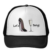 Black Stiletto Shoe and Champagne Glass Mesh Hats