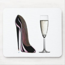 Black Stiletto Shoe and Champagne Glass Mouse Pad