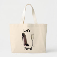 Black Stiletto Shoe and Champagne Glass Tote Bag
