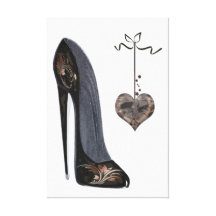 Black Stiletto Shoe and Heart Canvas Print