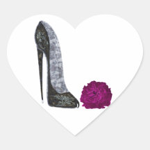 Black Stiletto Shoe and Red Rose Art Stickers