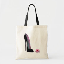 Black Stiletto Shoe and Rose Canvas Bags
