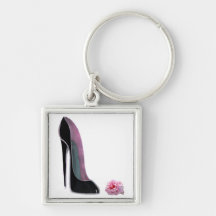 Black Stiletto Shoe and Rose Key Chains