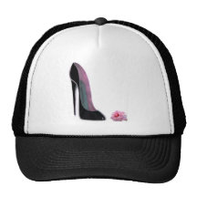 Black Stiletto Shoe and Rose Mesh Hats