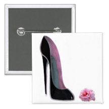 Black Stiletto Shoe and Rose Pin