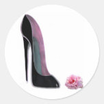 Black Stiletto Shoe and Rose Round Stickers