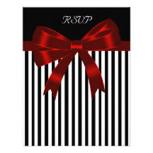 Black Stripe Red Bow Wedding RSVP Card Custom Invitation