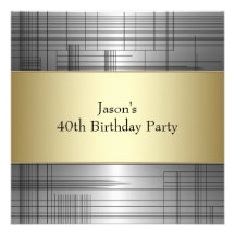 Black Stripe Silver Gold Mans 40th Birthday Party Announcement