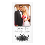Black stylish floral wedding thank you photocard custom photo card