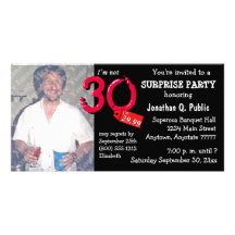 Black Surprise 30th Birthday Party Photo Invite Custom Photo Card