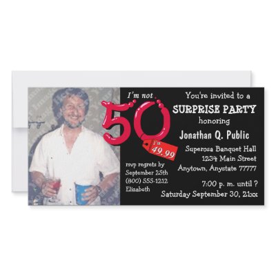 Black Surprise 50th Birthday Party Photo Invite Photo Greeting Card by StationeryStore