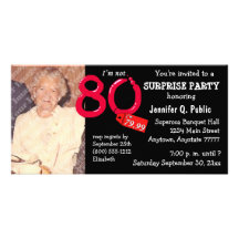 Black Surprise 80th Birthday Party Photo Invite Photo Greeting Card