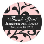 Black Swirl Damask Wedding Thank You Labels Pink Stickers