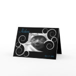 Black Swirl with Blue Text Birth Announcement