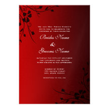 Black Swirls on Red Wedding Invitation