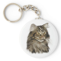 Black Tabby Maine Coon Cat Keychain