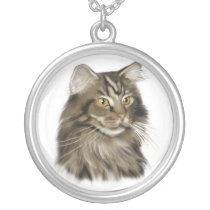 Black Tabby Maine Coon Cat Personalized Necklace
