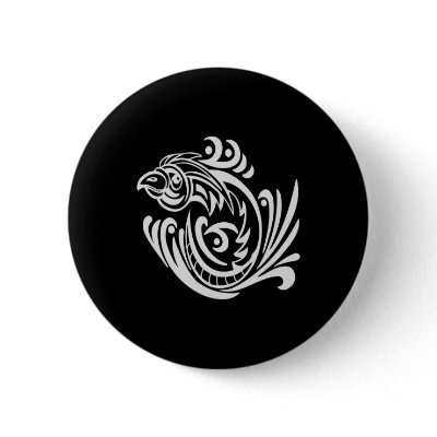 Black Tattoo Tribal Bird Pinback Buttons by WhiteTiger_LLC