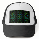Black, Teal and Emerald Green Floral Design. Mesh Hat