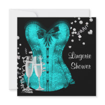 Black Teal Blue Corset Lingerie Bridal Shower Announcements