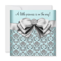 Black Teal Blue Damask Princess Baby Shower