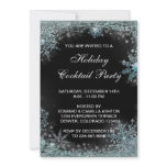 Black Teal Blue Snowflake Christmas Party invitations