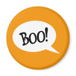 Black text white speech bubble orange background refrigerator magnets