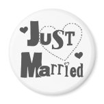 Black Text with Heart Just Married Refrigerator Magnet