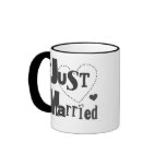 Black Text with Heart Just Married Coffee Mug