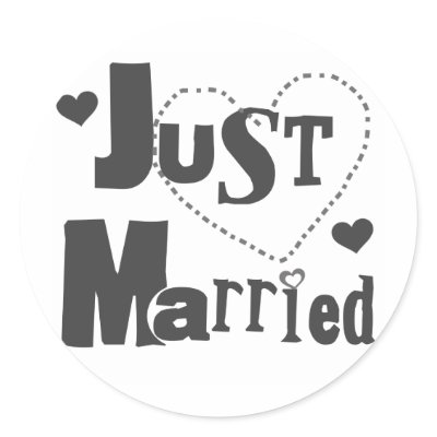 Black Text with Heart Just Married Sticker by weddingsareus