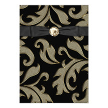 Black Tie Black Gold Damask Party Invitation RSVP