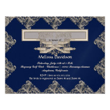 Black Tie Elegance 3 - Silver Look Vintage Damask Personalized Invitations