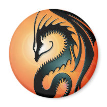 Black Tribal Dragon, red Refrigerator Magnets