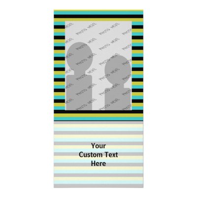 Black, Turquoise and Yellow Stripes. Personalized Photo Card by Graphics_By_Metarla