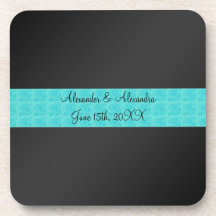 Black turquoise roses wedding favours beverage coaster