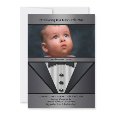 Black Tuxedo Boy Photo Birth Announcement by decembermorning