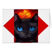 Black Tuxedo Cat Butterfly Painting - Multi Card